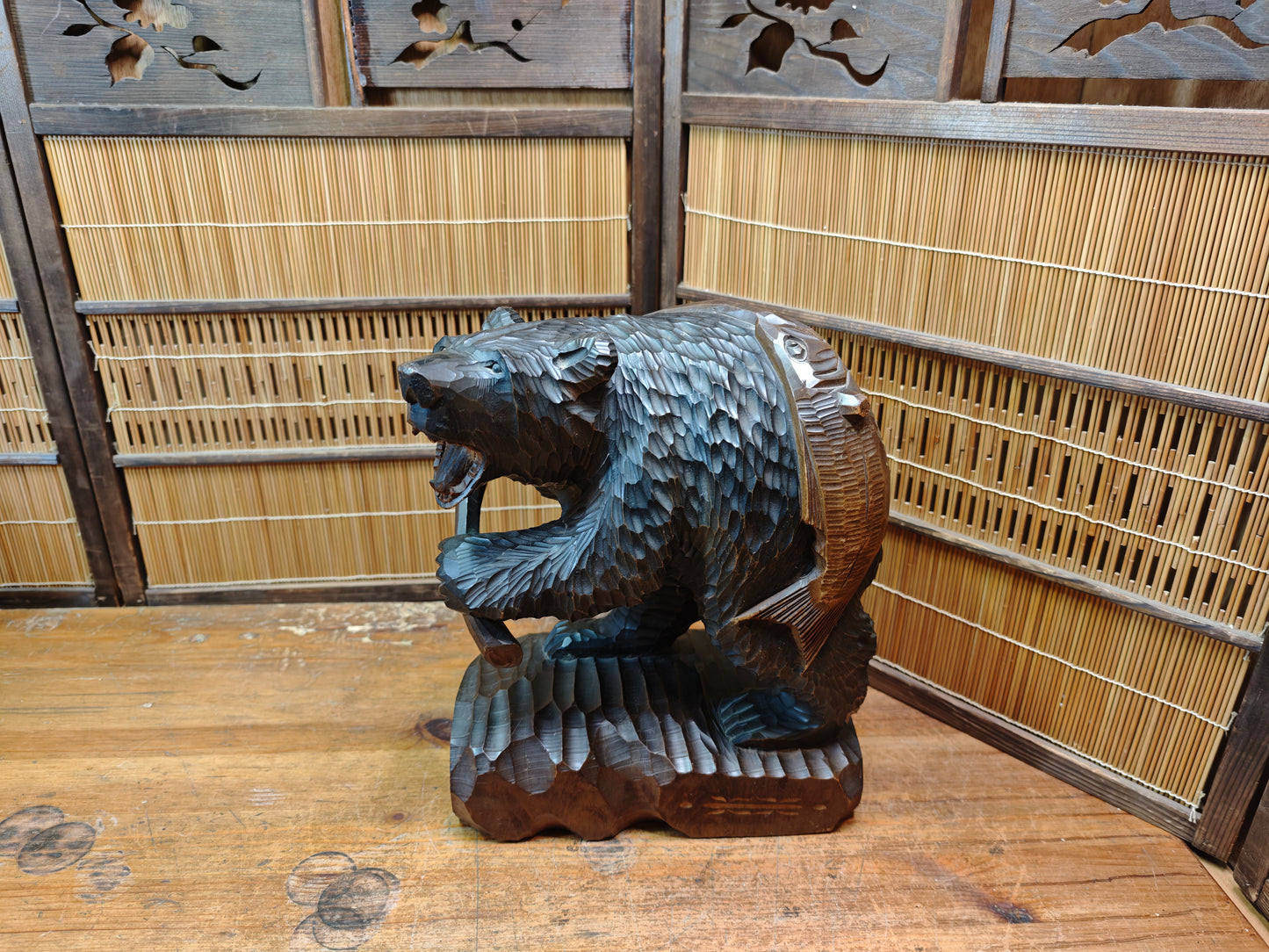 Vintage Japan Kibori Kuma Bear Hand Carved Hokkaido Ainu Wood Folk Art