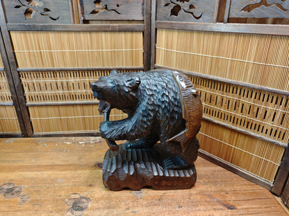 Vintage Japan Kibori Kuma Bear Hand Carved Hokkaido Ainu Wood Folk Art