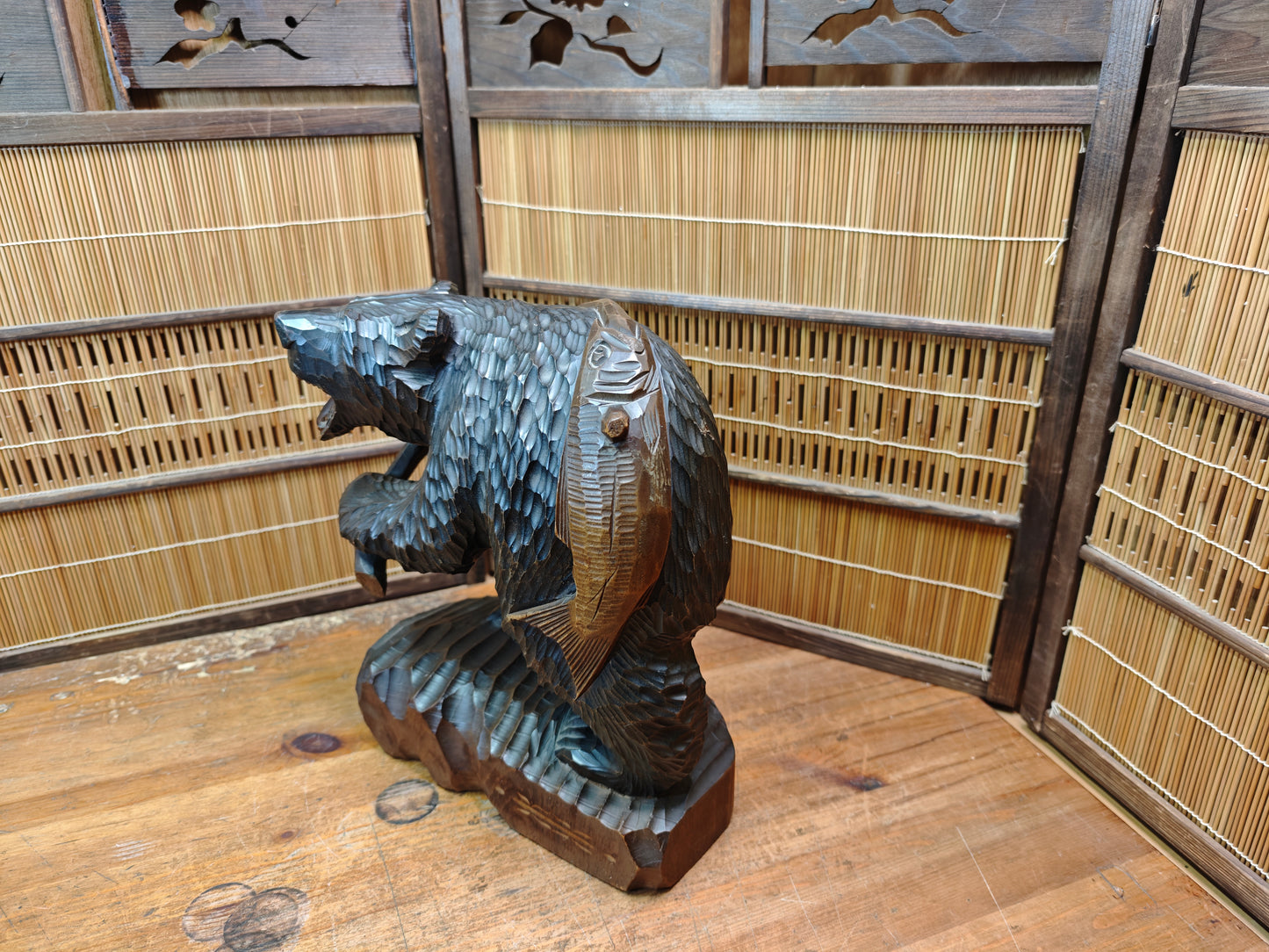 Vintage Japan Kibori Kuma Bear Hand Carved Hokkaido Ainu Wood Folk Art