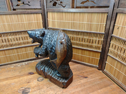 Vintage Japan Kibori Kuma Bear Hand Carved Hokkaido Ainu Wood Folk Art