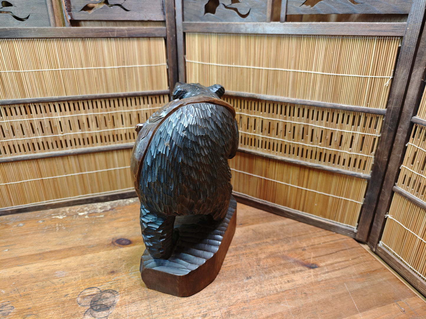 Vintage Japan Kibori Kuma Bear Hand Carved Hokkaido Ainu Wood Folk Art