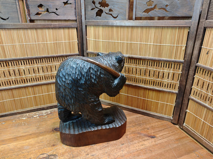 Vintage Japan Kibori Kuma Bear Hand Carved Hokkaido Ainu Wood Folk Art