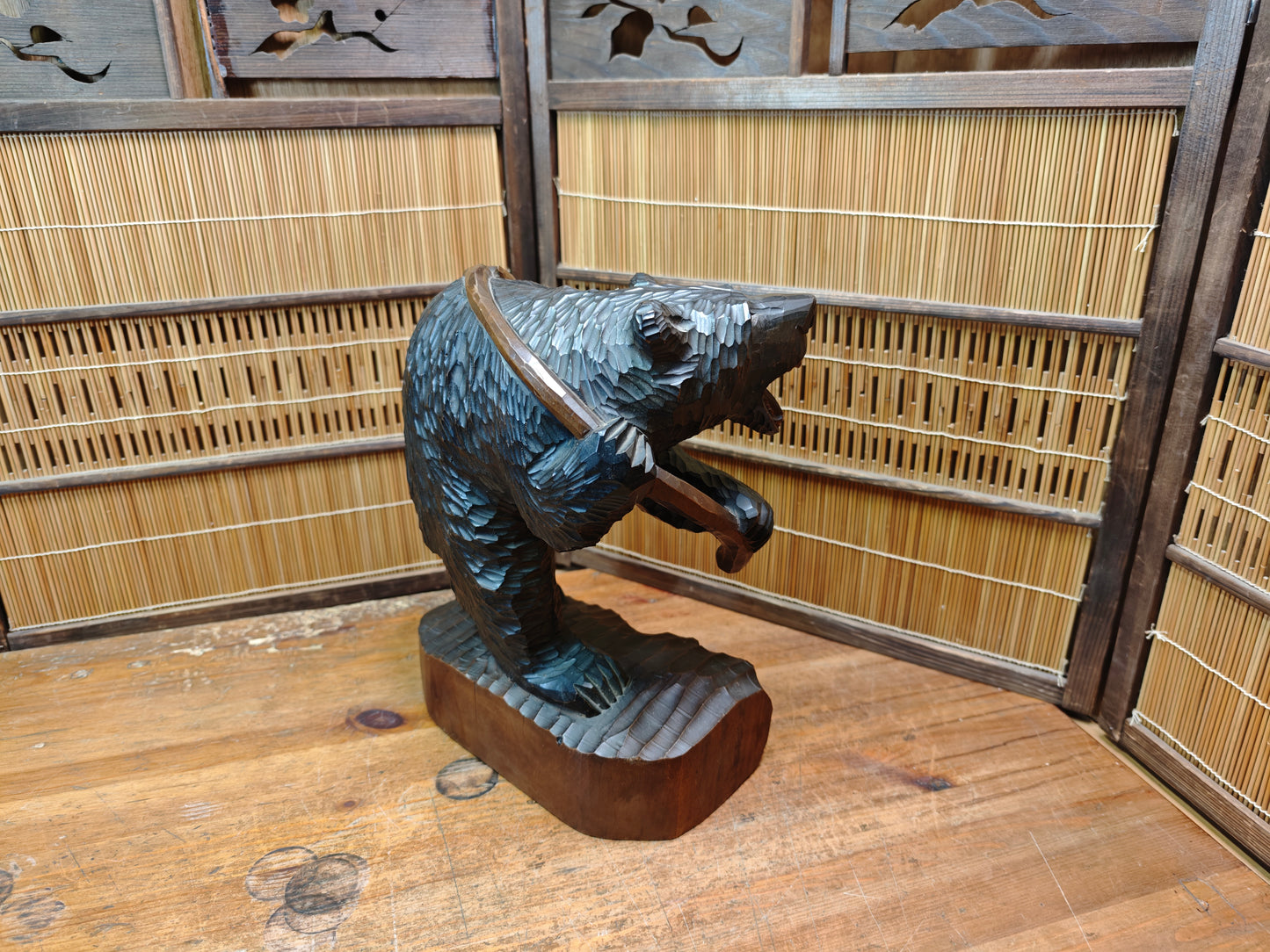 Vintage Japan Kibori Kuma Bear Hand Carved Hokkaido Ainu Wood Folk Art