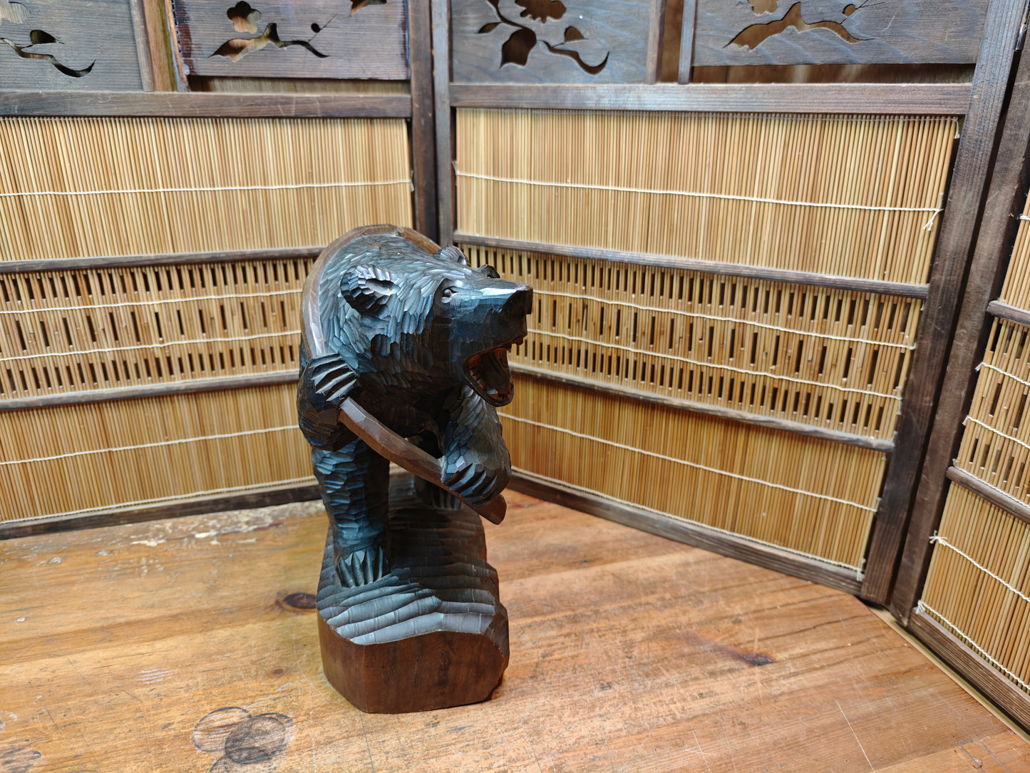 Vintage Japan Kibori Kuma Bear Hand Carved Hokkaido Ainu Wood Folk Art