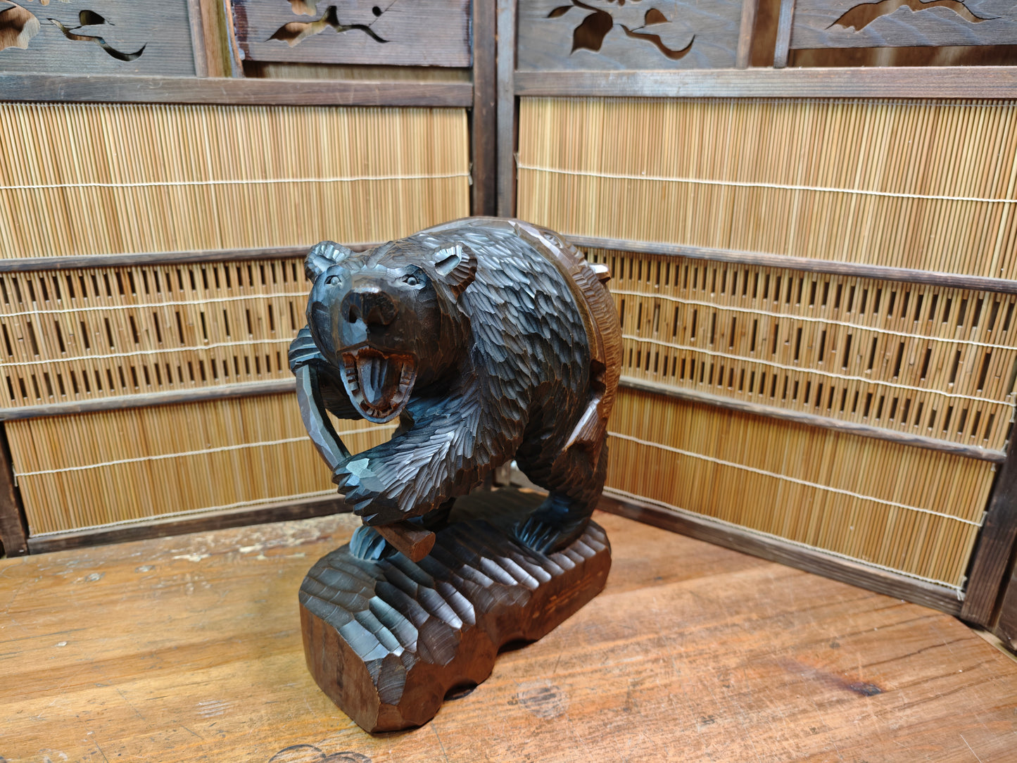 Vintage Japan Kibori Kuma Bear Hand Carved Hokkaido Ainu Wood Folk Art