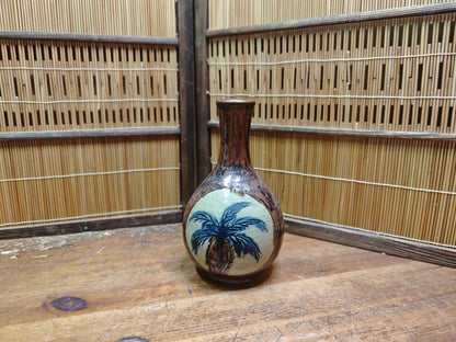 Vintage Okinawa Double Gourd Vase Hand Painted Ceramic Folk Art Japan