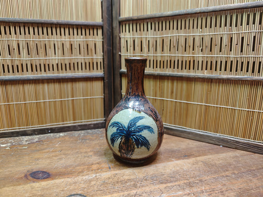 Vintage Okinawa Double Gourd Vase Hand Painted Ceramic Folk Art Japan