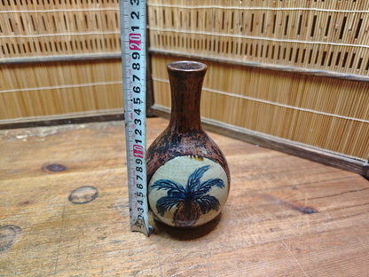 Vintage Okinawa Double Gourd Vase Hand Painted Ceramic Folk Art Japan
