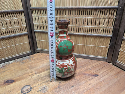 Japanese Vintage Okinawa Double Gourd Ceramic Vase Hand Painted Pottery