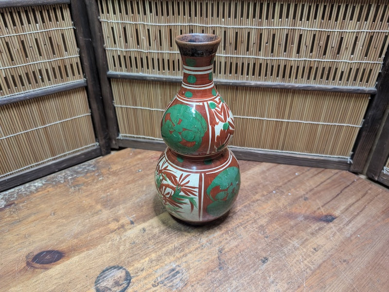 Japanese Vintage Okinawa Double Gourd Ceramic Vase Hand Painted Pottery