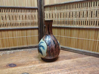 Vintage Okinawa Double Gourd Vase Hand Painted Ceramic Folk Art Japan