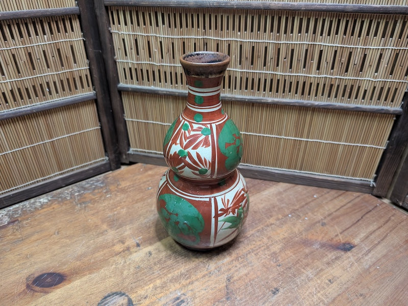 Japanese Vintage Okinawa Double Gourd Ceramic Vase Hand Painted Pottery