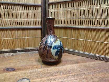 Vintage Okinawa Double Gourd Vase Hand Painted Ceramic Folk Art Japan