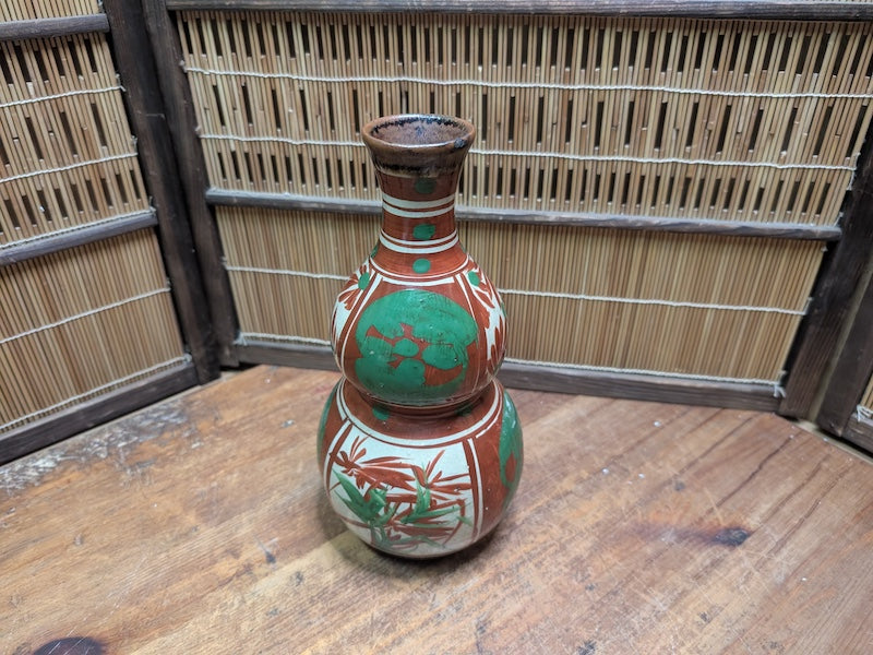 Japanese Vintage Okinawa Double Gourd Ceramic Vase Hand Painted Pottery