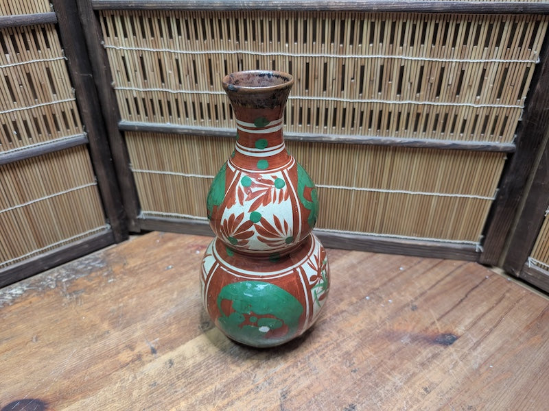 Japanese Vintage Okinawa Double Gourd Ceramic Vase Hand Painted Pottery