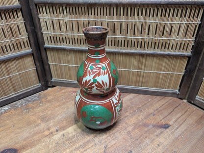 Japanese Vintage Okinawa Double Gourd Ceramic Vase Hand Painted Pottery