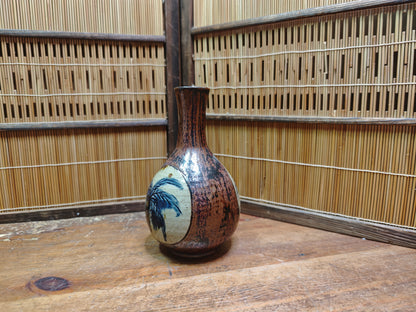 Vintage Okinawa Double Gourd Vase Hand Painted Ceramic Folk Art Japan