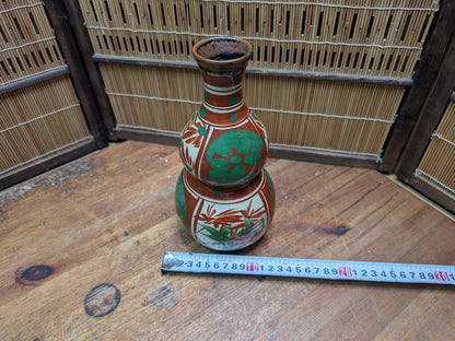 Japanese Vintage Okinawa Double Gourd Ceramic Vase Hand Painted Pottery