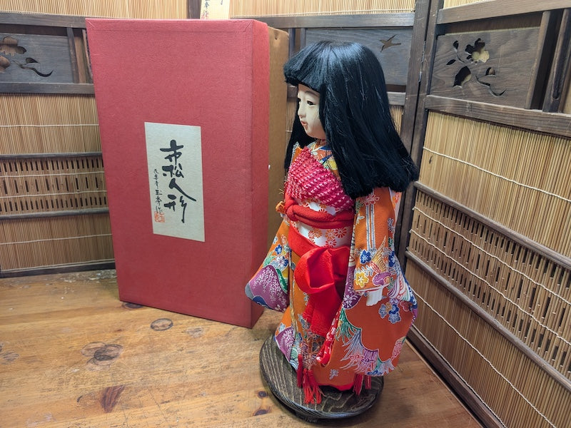 Vintage Okinawa Ichimatsu Doll Silk Kimono Hanakotobuki Oshu Japan Box