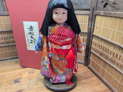 Vintage Okinawa Ichimatsu Doll Silk Kimono Hanakotobuki Oshu Japan Box