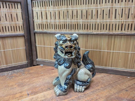 Vintage 1970s Okinawa Shisa Lion Statue Male Guardian Ceramic Japan Decor