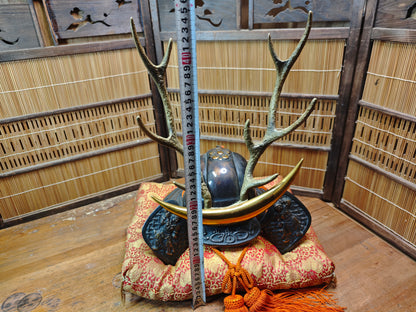 Vintage Japanese Samurai Kabuto Helmet Sword Display Stand Steel Heavy