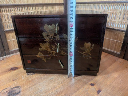Vintage Wajima Lacquer Jewelry Box Japanese 3 Drawer Storage Chest