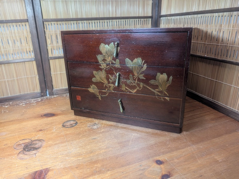 Vintage Wajima Lacquer Jewelry Box Japanese 3 Drawer Storage Chest