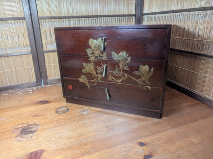 Vintage Wajima Lacquer Jewelry Box Japanese 3 Drawer Storage Chest