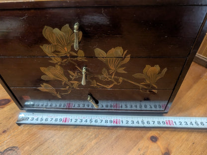 Vintage Wajima Lacquer Jewelry Box Japanese 3 Drawer Storage Chest