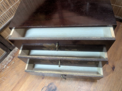 Vintage Wajima Lacquer Jewelry Box Japanese 3 Drawer Storage Chest