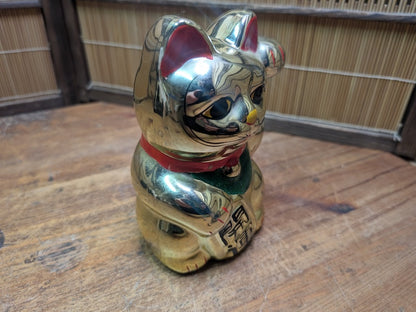 Vintage Japanese Gold Maneki Neko Ceramic Lucky Cat Figurine Auction JP