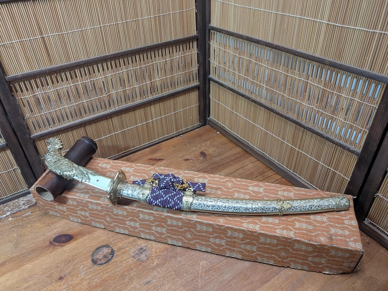Vintage Japanese Mini Katana Sword 1980s Samurai Display w Box Made Japan