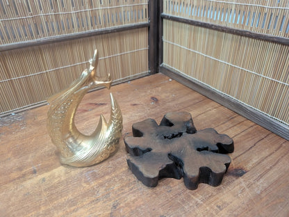 Japanese Brass Dragon Sculpture Vintage 1990s on Wooden Stand Collectible