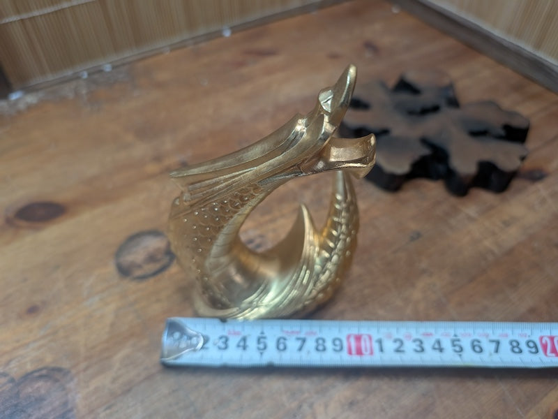 Japanese Brass Dragon Sculpture Vintage 1990s on Wooden Stand Collectible