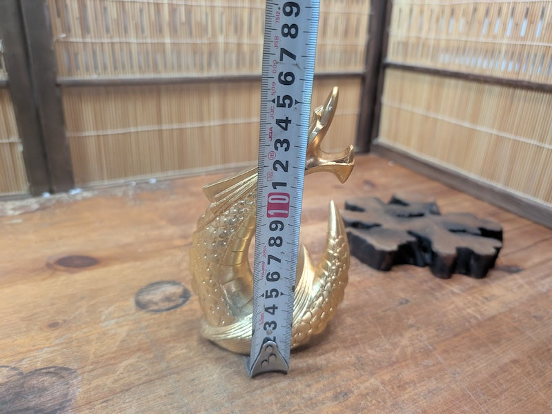 Japanese Brass Dragon Sculpture Vintage 1990s on Wooden Stand Collectible