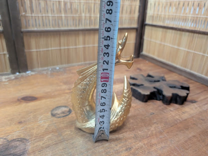 Japanese Brass Dragon Sculpture Vintage 1990s on Wooden Stand Collectible