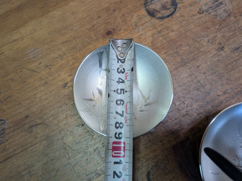 Authentic Osaka Naniwa Suzuki Tin Sake Cup Set Shōchikubai in Wood Box