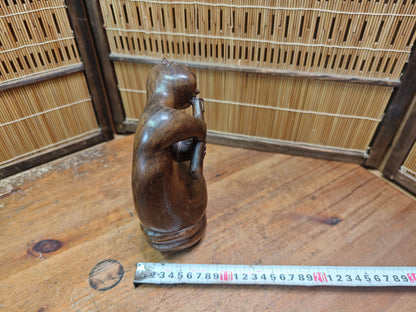 Vintage Balinese Wood Carving Seated Figure Art Deco Sculpture Mid Century