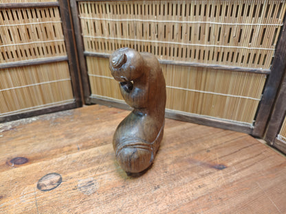 Vintage Balinese Wood Carving Seated Figure Art Deco Sculpture Mid Century