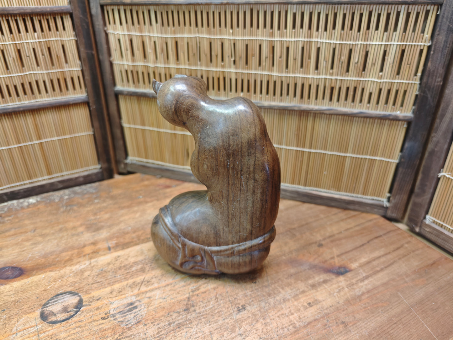 Vintage Balinese Wood Carving Seated Figure Art Deco Sculpture Mid Century