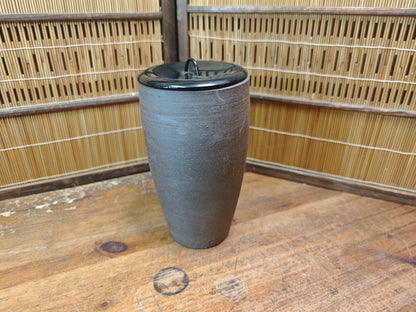 Vintage Bizen Mizusashi Jar lacquered wood Lid Japanese Tea Ceremony