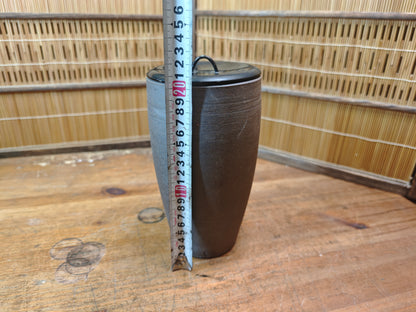 Vintage Bizen Mizusashi Jar lacquered wood Lid Japanese Tea Ceremony