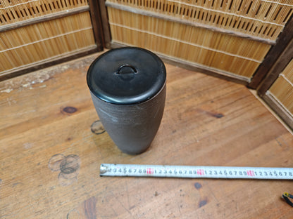 Vintage Bizen Mizusashi Jar lacquered wood Lid Japanese Tea Ceremony