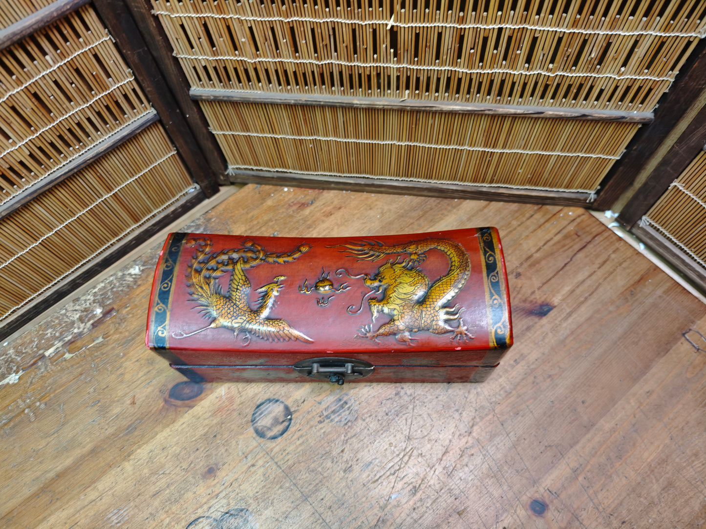 Authentic Vintage Chinese Dragon Phoenix Wooden Head Rest Pillow