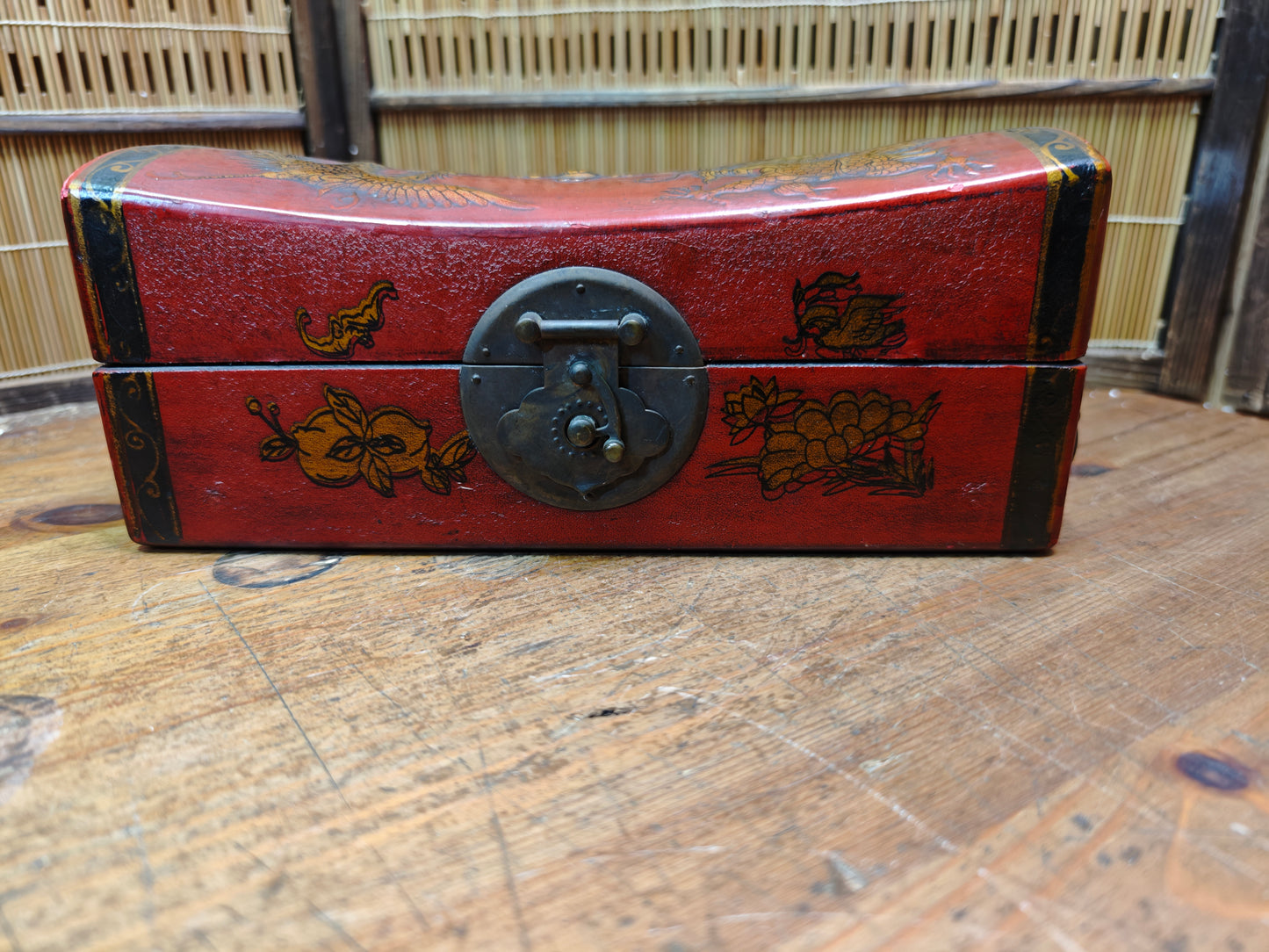 Authentic Vintage Chinese Dragon Phoenix Wooden Head Rest Pillow