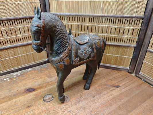Vintage Copper Clad Horse Sculpture Handcrafted Wooden Decorative Figure