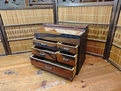 Vintage Japanese Sakura Wood Haribako Sewing Box Multi-Drawer