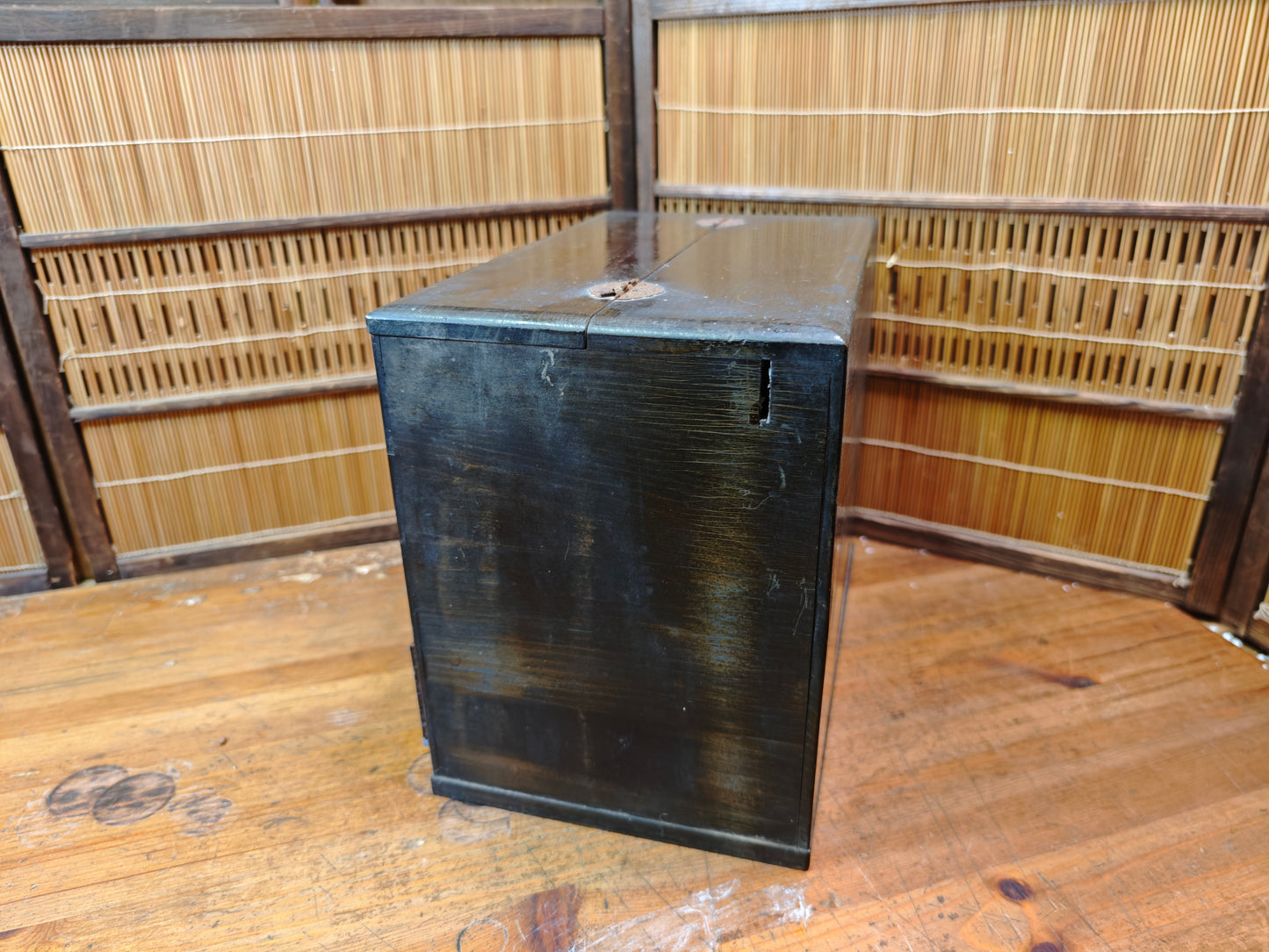 Vintage Japanese Sakura Wood Haribako Sewing Box Multi-Drawer