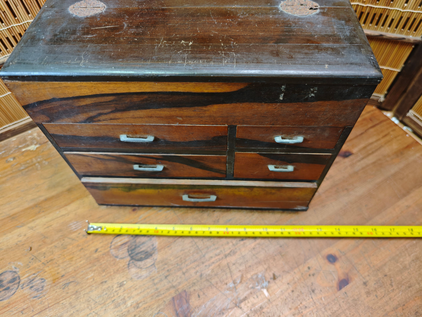 Vintage Japanese Sakura Wood Haribako Sewing Box Multi-Drawer
